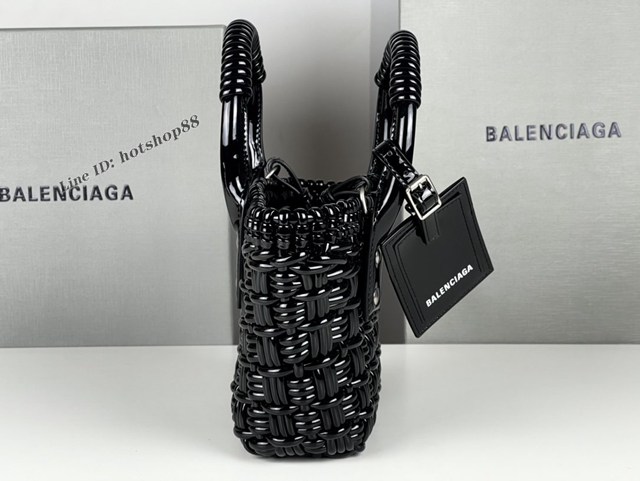 Balenciaga專櫃爆款漆面人造皮革編織敞口托特包 巴黎世家小號Bistro菜籃子包 款號：080808 fyj1281